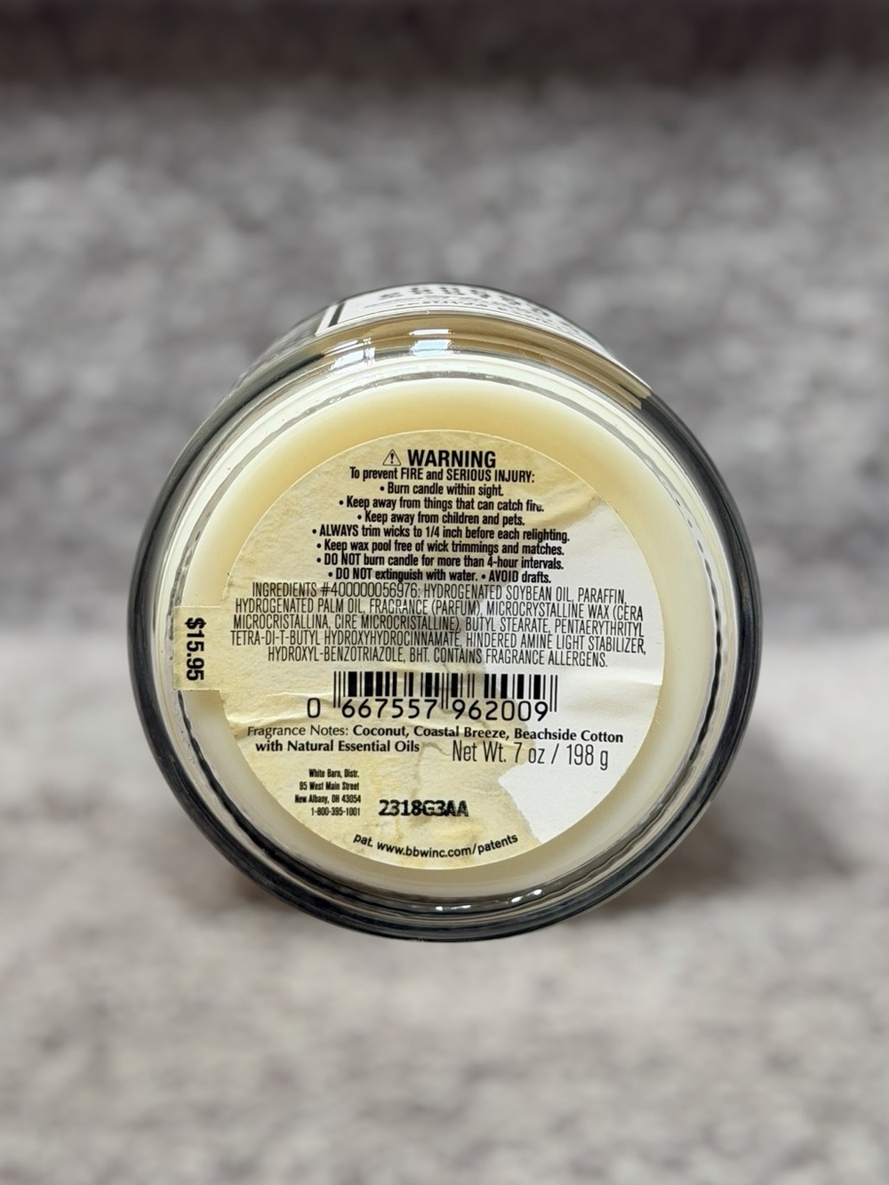 Bath & Body Works Fresh Coconut & Cotton‎ Single Wick Candle 7oz White Barn BBW - Picture 3 of 5